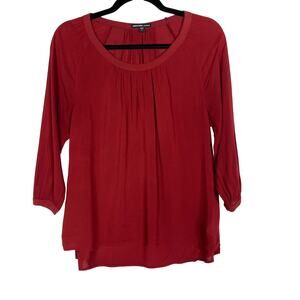 James Perse Womens 1 Small S Maroon Scoop Neck 3/4 Sleeve Blouse Top Pleated